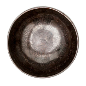 Small Infinity Bowl: 4 Inch Handmade Bronze Singing Bowl Matte Black Om Mani Padme Hum