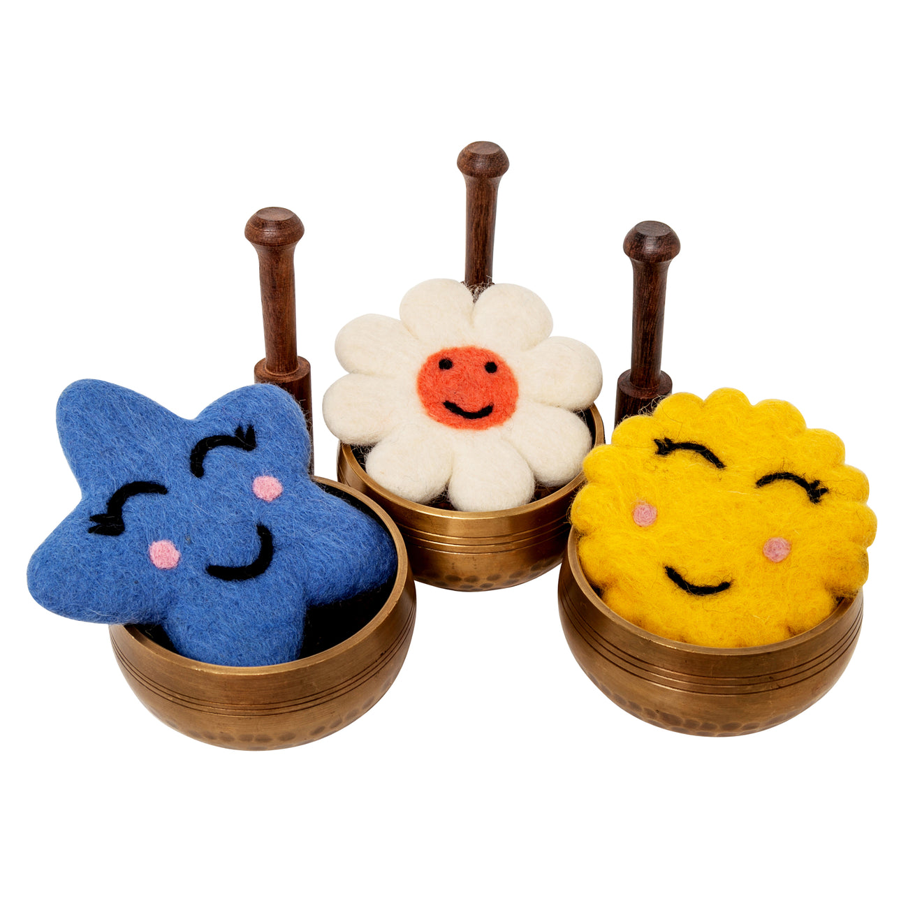The Three Little Ohmies, three child-sized bronze singing bowls